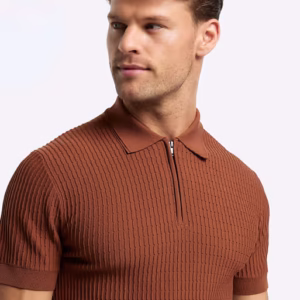 River Island Muscle fit knitted half zip polo